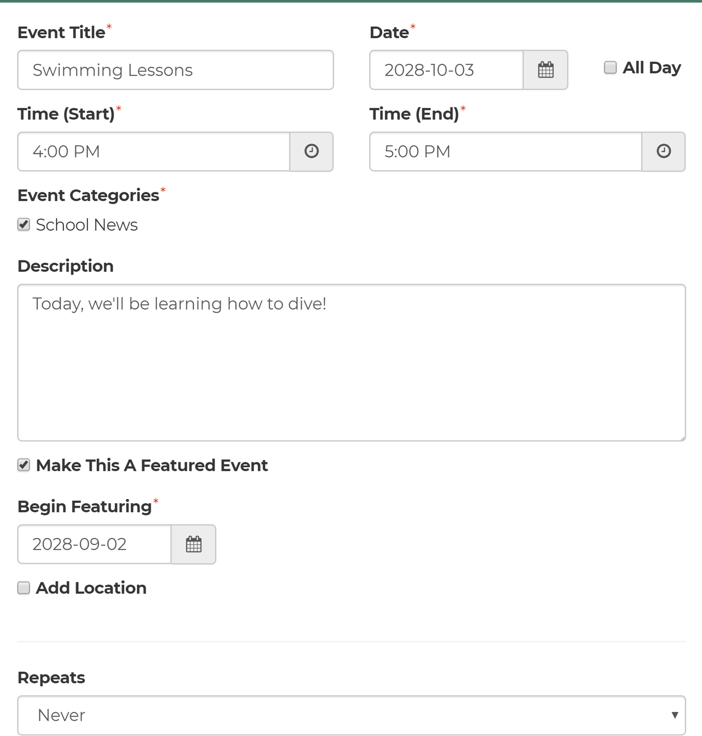 Add event form